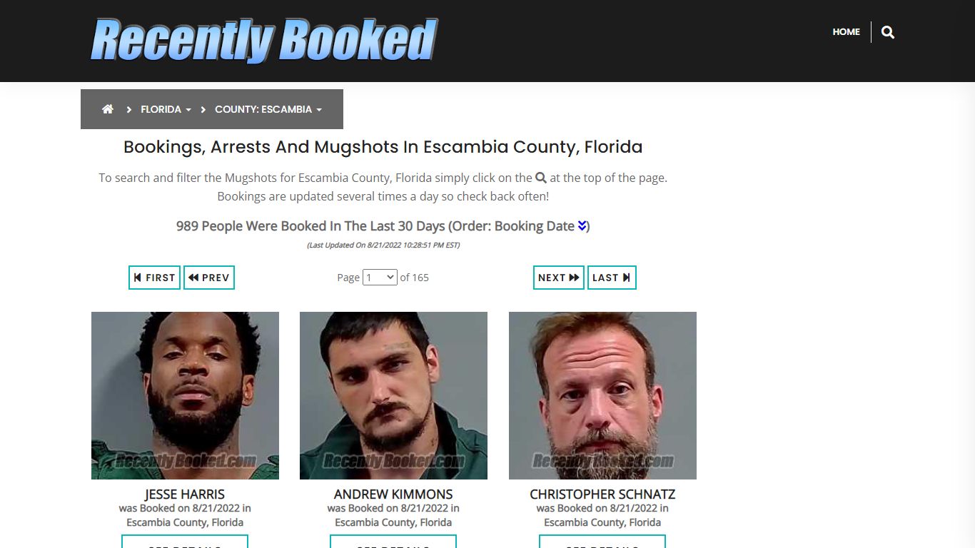Bookings, Arrests and Mugshots in Escambia County, Florida